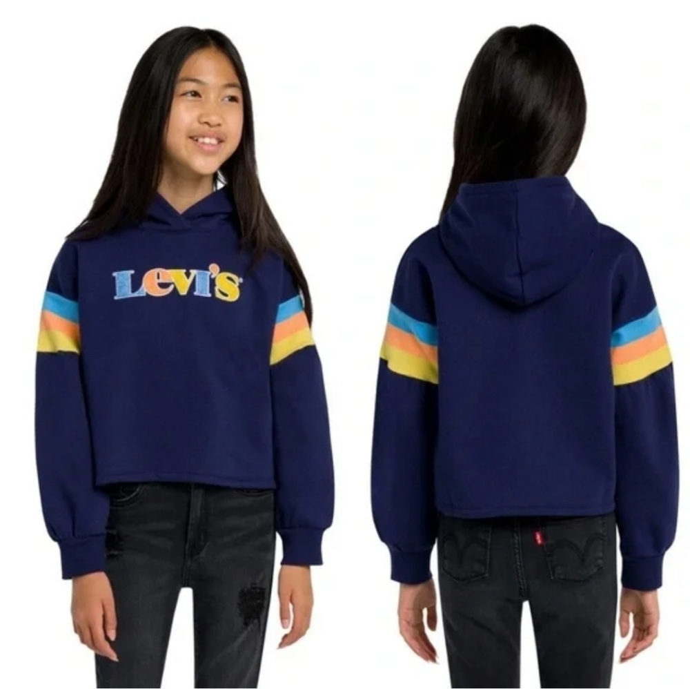 Levi's High-Rise Textured Blue Pullover Hoodie Girl's Size Medium